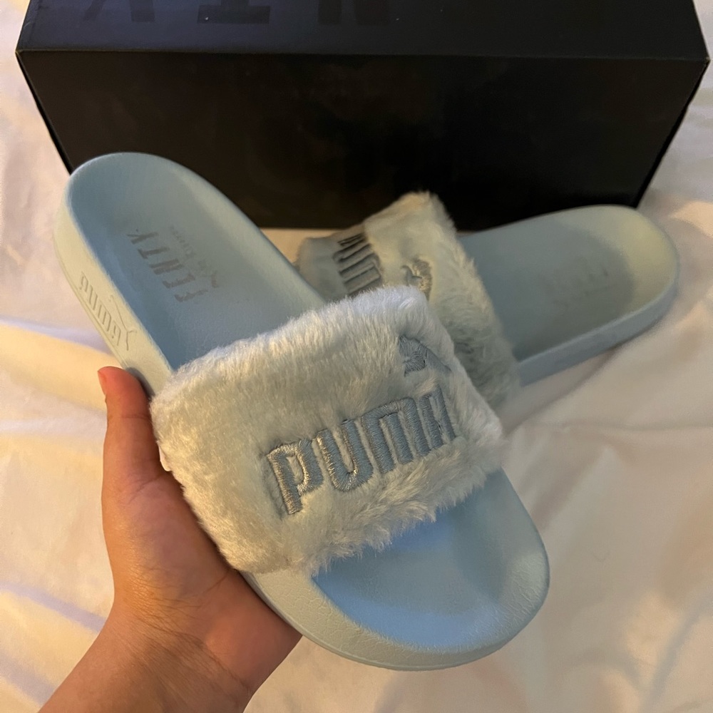 Blue fenty slides